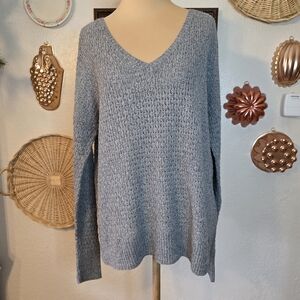 American Eagle Gray Light Academia CozyCore CabinCore V-Neck Women's Sweater